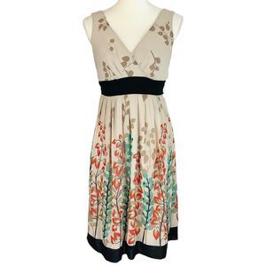 Dressbarn Babydoll Dress Women Size 4 S Boho Fairy 90s y2k Floral Tan Chiffon